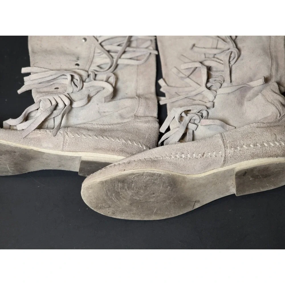 Vintage Minnetonka Fringe Boots in Grey Suede Size 8 USA Made